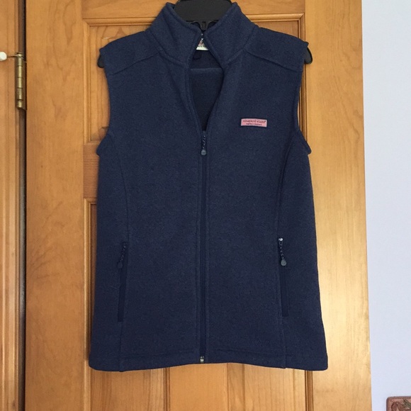 Vineyard Vines Sweater Fleece Vest Denim Blue - Picture 2 of 8
